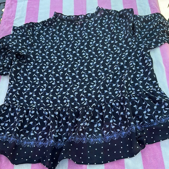 LOFT Blue Buttoned Ruffled Blouse - Picture 6 of 6